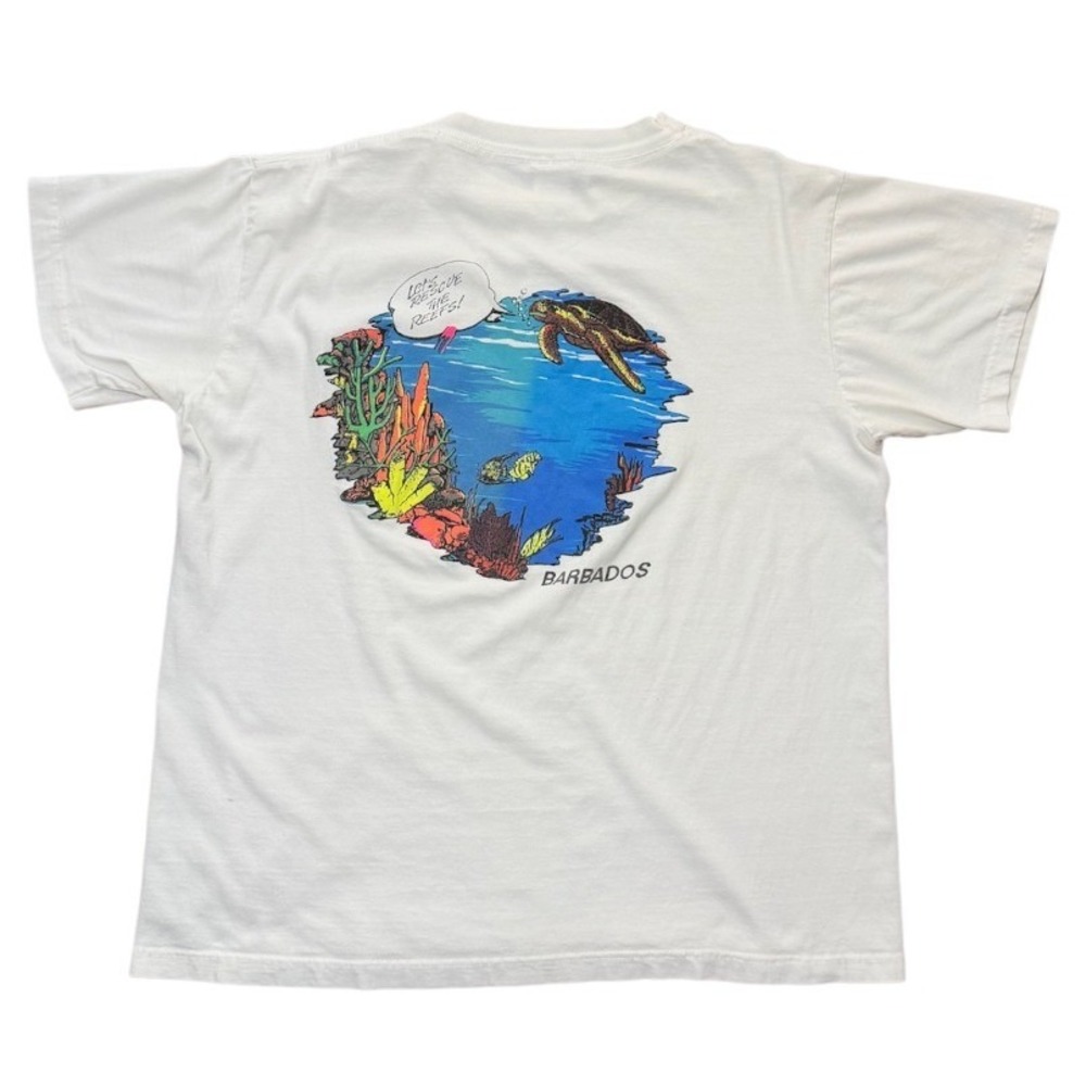 Vintage 90s Caribbean Dream Barbados Sea Turtle Rescue Reefs Graphic Art T-shirt